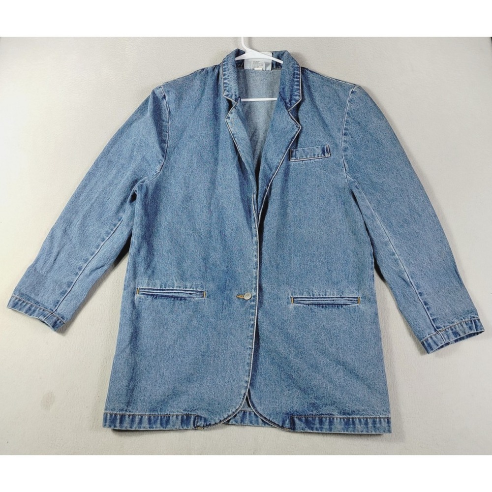 Vintage Jordache Blazer Womens Medium Blue Denim Jean Jacket Relaxed Fit 90s